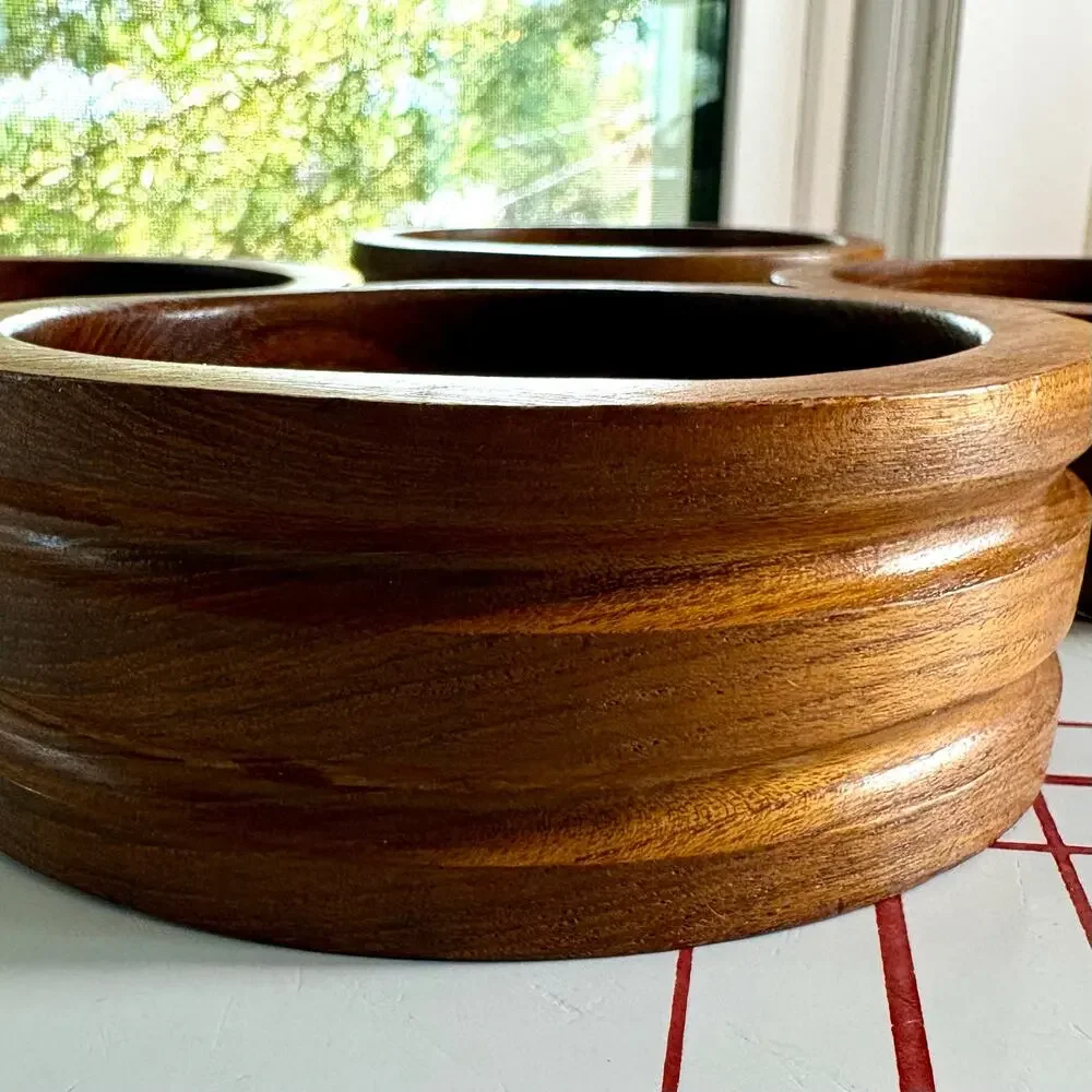 Set of 4 Vintage Thailand Teak Wood Bowls by Good Wood